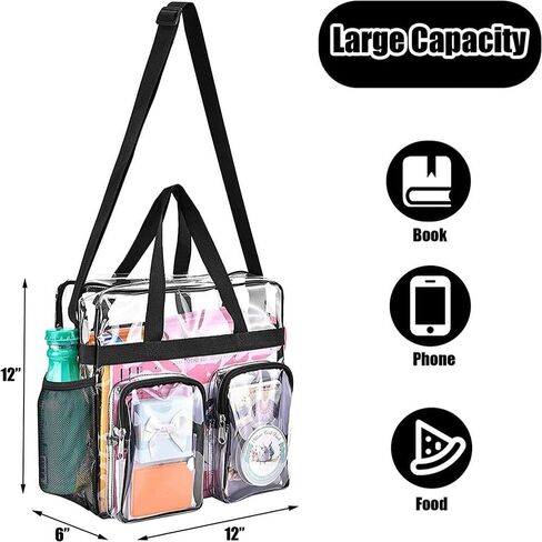 Clear Tote Bag 12x6x12 Inches - Reinforced Strap PVC Stadium Bag for Sports Events and Concerts, Leak-Proof Design in Saudi Arabia
