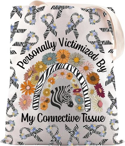 JNIAP Ehlers Danlos Syndrome Gift Personally Victimized By My Connective Tissue Tote Bag Zebra Warrior Gift in Saudi Arabia
