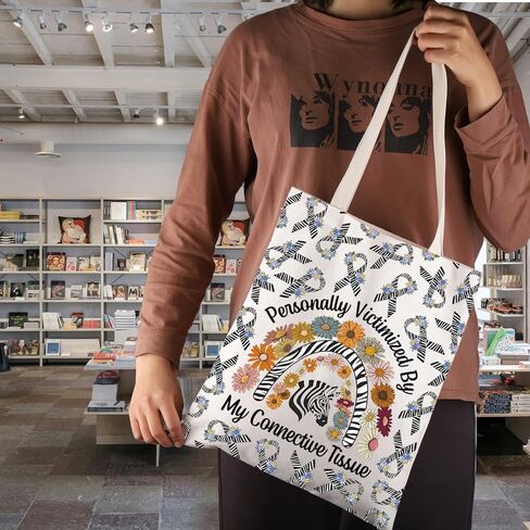 JNIAP Ehlers Danlos Syndrome Gift Personally Victimized By My Connective Tissue Tote Bag Zebra Warrior Gift in Saudi Arabia
