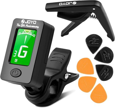 JOYO Guitar Tuner Clip Guitar Capo with 6Pcs Picks Guitar Accessories Digital Electronic Tuner for Electric Guitar, Bass, Acoustic, Ukulele, Violin in Kuwait