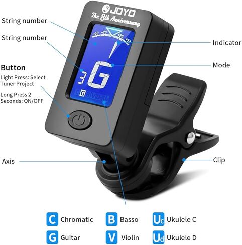 JOYO Guitar Tuner Clip Guitar Capo with 6Pcs Picks Guitar Accessories Digital Electronic Tuner for Electric Guitar, Bass, Acoustic, Ukulele, Violin in Kuwait
