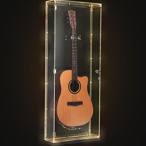 حافظة عرض جيتار صوتي من الأكريليك Starfavor، مثبتة على الحائط، خزانة تخزين جيتار محمية من الأشعة فوق البنفسجية قابلة للقفل مع أضواء LED 7 ألوان، حافظة صلبة للتابوت للجيتار الصوتي SGC-001A in Kuwait