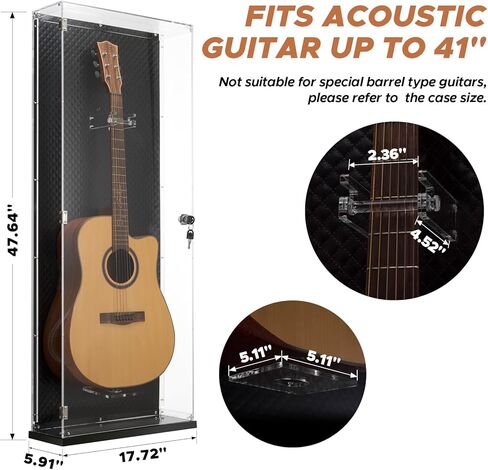 حافظة عرض جيتار صوتي من الأكريليك Starfavor، مثبتة على الحائط، خزانة تخزين جيتار محمية من الأشعة فوق البنفسجية قابلة للقفل مع أضواء LED 7 ألوان، حافظة صلبة للتابوت للجيتار الصوتي SGC-001A in Kuwait