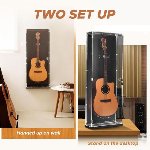 حافظة عرض جيتار صوتي من الأكريليك Starfavor، مثبتة على الحائط، خزانة تخزين جيتار محمية من الأشعة فوق البنفسجية قابلة للقفل مع أضواء LED 7 ألوان، حافظة صلبة للتابوت للجيتار الصوتي SGC-001A in Kuwait