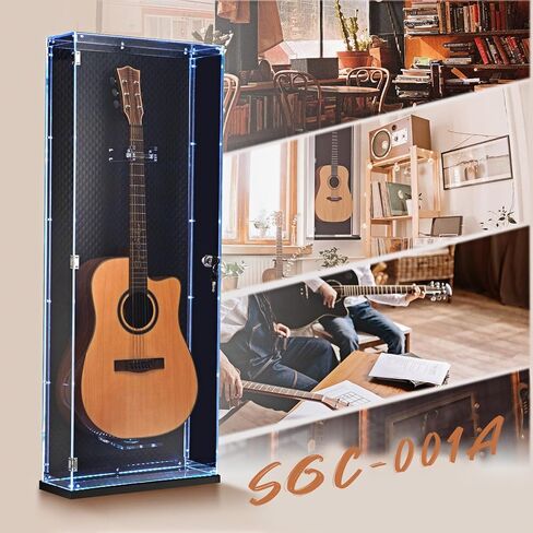حافظة عرض جيتار صوتي من الأكريليك Starfavor، مثبتة على الحائط، خزانة تخزين جيتار محمية من الأشعة فوق البنفسجية قابلة للقفل مع أضواء LED 7 ألوان، حافظة صلبة للتابوت للجيتار الصوتي SGC-001A in Kuwait