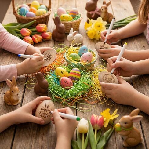 مجموعة هزازات بيض عيد الفصح المكونة من 36 قطعة تتضمن 12 قطعة 2026 DIY من هزازات البيض الخشبية وأدوات الماراكس الموسيقية مع 24 قلم تحديد ملون وسلة هدايا عيد الفصح الأولى وحشو الموسيقى in Saudi Arabia