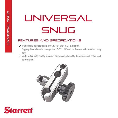 Starrett Universal Snug مع قطر فتحة المغزل 1/4 بوصة، 5/16 بوصة، 3/8 بوصة وقطر فتحة الإمساك 3/32-1/4 بوصة - أداة متعددة الاستخدامات مع فتحة مشبك أصغر - 58S in Saudi Arabia