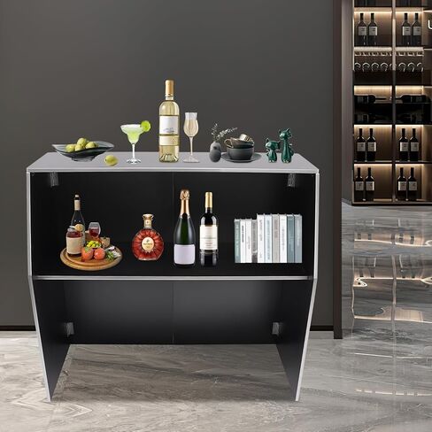 Folding Portable Event Bar with Top and Middle Shelves, Mobile Laminate Foldable Bar for Parties, Events, Picnics, Barbecues, Catering, Beach/Outdoor Trade Shows Black in Saudi Arabia