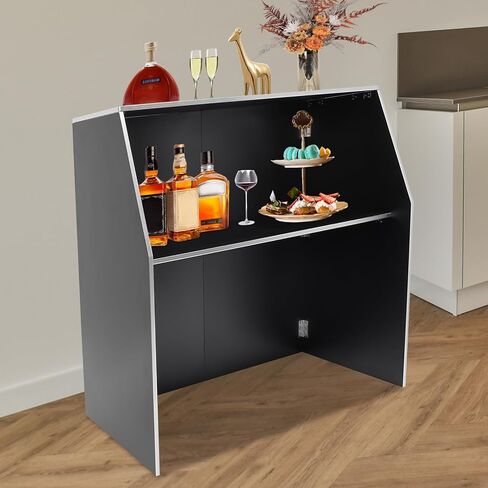 Folding Portable Event Bar with Top and Middle Shelves, Mobile Laminate Foldable Bar for Parties, Events, Picnics, Barbecues, Catering, Beach/Outdoor Trade Shows Black in Saudi Arabia