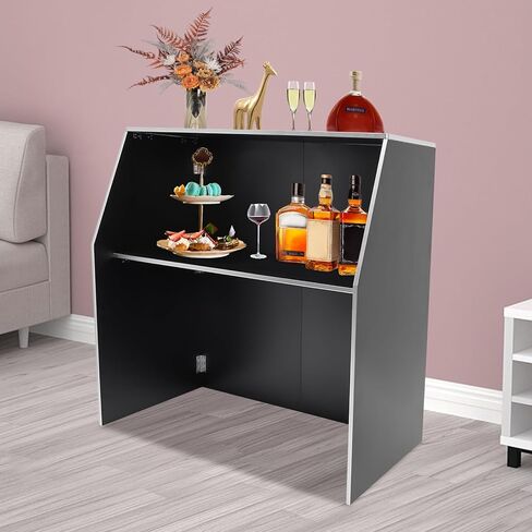 Folding Portable Event Bar with Top and Middle Shelves, Mobile Laminate Foldable Bar for Parties, Events, Picnics, Barbecues, Catering, Beach/Outdoor Trade Shows Black in Saudi Arabia