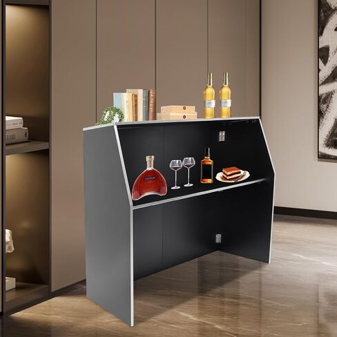 Folding Portable Event Bar with Top and Middle Shelves, Mobile Laminate Foldable Bar for Parties, Events, Picnics, Barbecues, Catering, Beach/Outdoor Trade Shows Black in Saudi Arabia