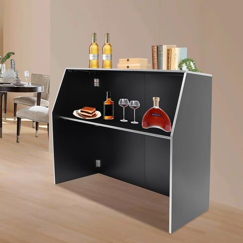 Folding Portable Event Bar with Top and Middle Shelves, Mobile Laminate Foldable Bar for Parties, Events, Picnics, Barbecues, Catering, Beach/Outdoor Trade Shows Black in Saudi Arabia
