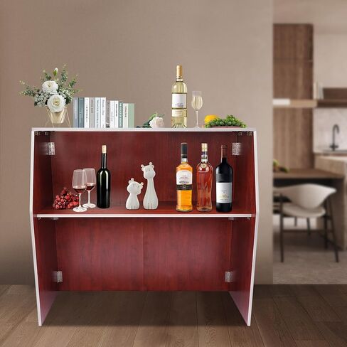 LOHISHILO Folding Portable Event Bar with Top and Middle Shelves, Mobile Laminate Foldable Bar for Parties, Events, Picnics, Barbecues, Catering, Beach/Outdoor Trade Shows, Brown in Saudi Arabia