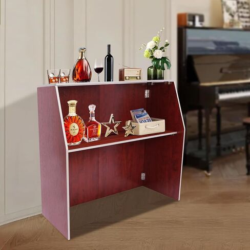 LOHISHILO Folding Portable Event Bar with Top and Middle Shelves, Mobile Laminate Foldable Bar for Parties, Events, Picnics, Barbecues, Catering, Beach/Outdoor Trade Shows, Brown in Saudi Arabia