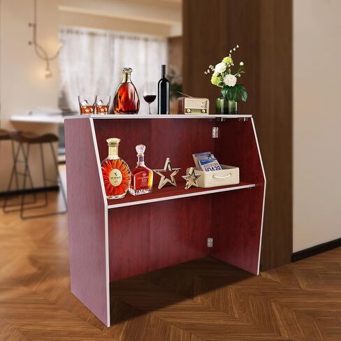 LOHISHILO Folding Portable Event Bar with Top and Middle Shelves, Mobile Laminate Foldable Bar for Parties, Events, Picnics, Barbecues, Catering, Beach/Outdoor Trade Shows, Brown in Saudi Arabia