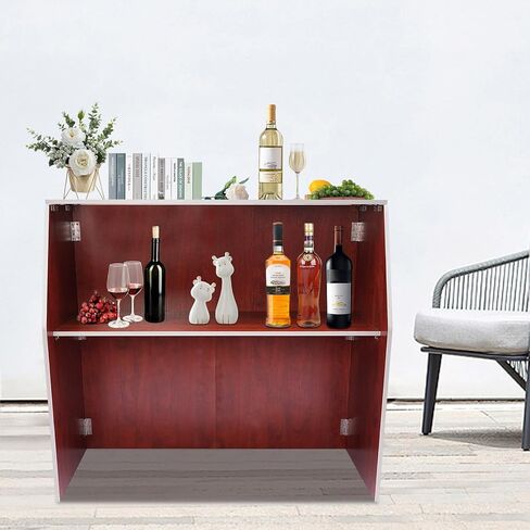 LOHISHILO Folding Portable Event Bar with Top and Middle Shelves, Mobile Laminate Foldable Bar for Parties, Events, Picnics, Barbecues, Catering, Beach/Outdoor Trade Shows, Brown in Saudi Arabia