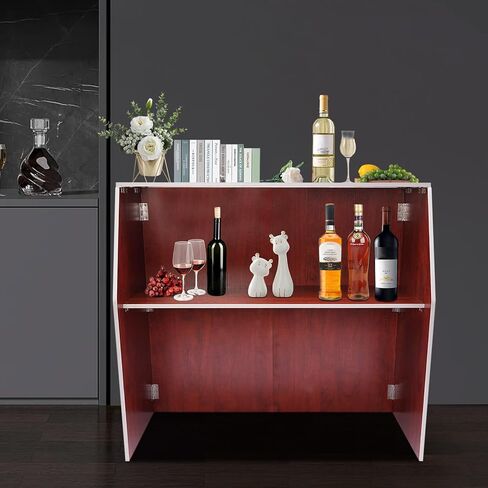 LOHISHILO Folding Portable Event Bar with Top and Middle Shelves, Mobile Laminate Foldable Bar for Parties, Events, Picnics, Barbecues, Catering, Beach/Outdoor Trade Shows, Brown in Saudi Arabia