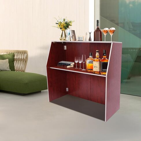 LOHISHILO Folding Portable Event Bar with Top and Middle Shelves, Mobile Laminate Foldable Bar for Parties, Events, Picnics, Barbecues, Catering, Beach/Outdoor Trade Shows, Brown in Saudi Arabia