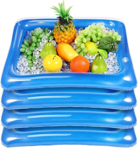 Uonlytech 4pcs Transparent Inflatable Ice Serving Bars Food Server Trays for Parties Weddings Bbqs and Pool Events Keep Drinks and Snacks Chilled Material in Saudi Arabia