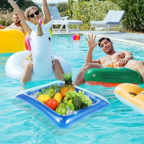 Uonlytech 4pcs Transparent Inflatable Ice Serving Bars Food Server Trays for Parties Weddings Bbqs and Pool Events Keep Drinks and Snacks Chilled Material in Saudi Arabia