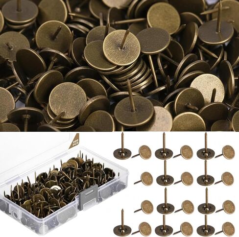 200 Pcs Upholstery Thumb Tacks for Wall with Boxes 0.43 Inch and 0.63 Inch Vintage Bronze Flat Head Push Pins Decorative Long Heavy Duty Thumb Nail for Office Wood Furniture Bulletin Board Sofa in Saudi Arabia
