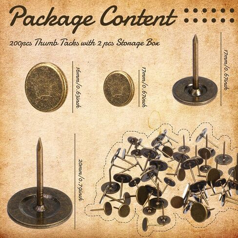 200 Pcs Upholstery Thumb Tacks for Wall with Boxes 0.43 Inch and 0.63 Inch Vintage Bronze Flat Head Push Pins Decorative Long Heavy Duty Thumb Nail for Office Wood Furniture Bulletin Board Sofa in Saudi Arabia