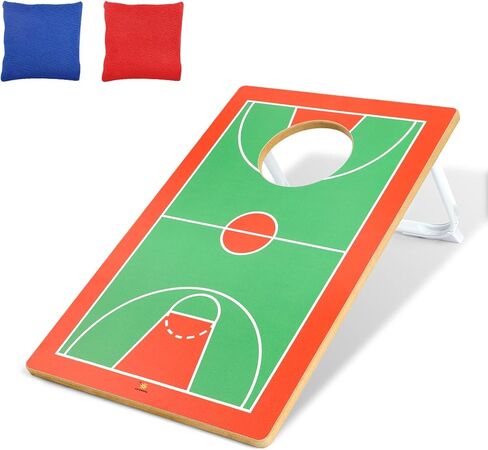 Basketball Cornhole Set,Toss Game for Boys, Indoor Wood Bean Bag Toss Game with 2 Bean Bags, 20x12.5 Inch Board,Outdoor Cornhole Style Carnival Game for Backyard Fun -Birthday Party Gift for Boys in Saudi Arabia