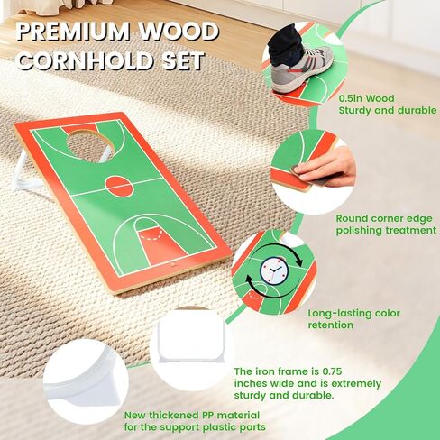 Basketball Cornhole Set,Toss Game for Boys, Indoor Wood Bean Bag Toss Game with 2 Bean Bags, 20x12.5 Inch Board,Outdoor Cornhole Style Carnival Game for Backyard Fun -Birthday Party Gift for Boys in Saudi Arabia