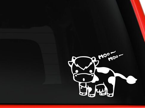 Cow Moo Cartoon Die Cut Vinyl Decal Sticker for Car Truck Laptop Bike Helmet Music Instruments Motorcycle (White, 6") in Saudi Arabia