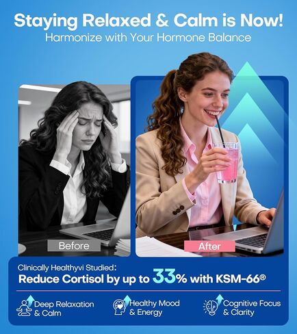 Calm Magnesium Glycinate Powder Drink Mix for Relax & Sleep Aid, Cortisol Reducer Supplements for Women Men w/ KSM-66 Ashwagandha L-Theanine Vitamin D3 Balance Mood & Stress Non-GMO Raspberry Lemonade in Kuwait