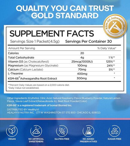 Calm Magnesium Glycinate Powder Drink Mix for Relax & Sleep Aid, Cortisol Reducer Supplements for Women Men w/ KSM-66 Ashwagandha L-Theanine Vitamin D3 Balance Mood & Stress Non-GMO Raspberry Lemonade in Kuwait