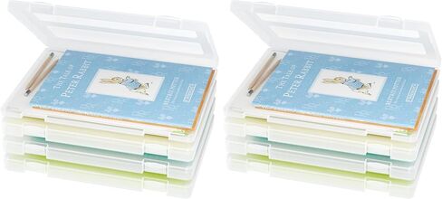 iBune 4 Pack A4 File Portable Project Case, Scrapbook Paper Storage Boxes for 8.5 x 11 Paper, Plastic Storage Box Office Document Organizer Box, Inner Size 12.2 x 8.9 x 0.7 in in Kuwait