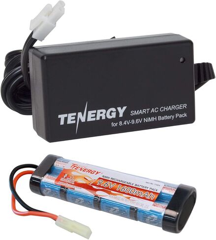 Tenergy Airsoft Battery 9.6V 1600mAh NiMH Flat Battery Pack and Charger w/Mini Tamiya Connector Compatible with MP5, Scar, M249, M240B, M60, G36, M14, RPK, PKM in Saudi Arabia