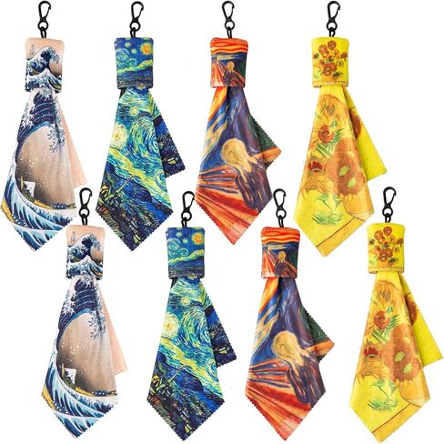 Glasses Cleaning Cloth, Family Pack Microfiber Eye Glass Clean Cloths Cleaner Keychain for Eyeglasses, Eyeglasses Wipes Screens, Camera Lenses-World Classic Art Design Double Sided Printing 8PCS in Kuwait