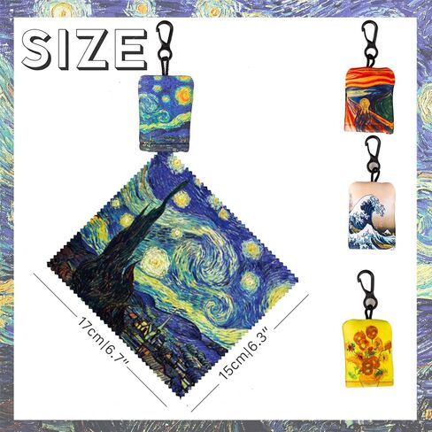 Glasses Cleaning Cloth, Family Pack Microfiber Eye Glass Clean Cloths Cleaner Keychain for Eyeglasses, Eyeglasses Wipes Screens, Camera Lenses-World Classic Art Design Double Sided Printing 8PCS in Kuwait