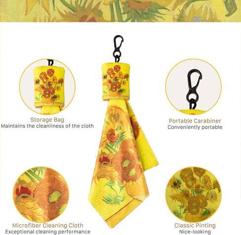 Glasses Cleaning Cloth, Family Pack Microfiber Eye Glass Clean Cloths Cleaner Keychain for Eyeglasses, Eyeglasses Wipes Screens, Camera Lenses-World Classic Art Design Double Sided Printing 8PCS in Kuwait