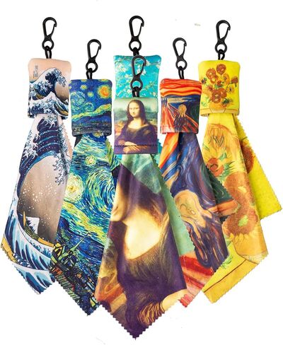 Glasses Cleaning Cloth, 6PCSWorld Classic Art Design Microfiber Eye Glass Cleaner Keychain Eyeglasses, Screens Lenses Sunglasses, Double Sided Printing Cleaning Wipes Portable Travel Ideal Art Gift in Saudi Arabia