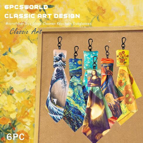 Glasses Cleaning Cloth, 6PCSWorld Classic Art Design Microfiber Eye Glass Cleaner Keychain Eyeglasses, Screens Lenses Sunglasses, Double Sided Printing Cleaning Wipes Portable Travel Ideal Art Gift in Saudi Arabia