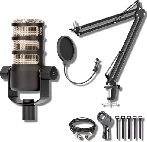 ميكروفون البث الديناميكي Rode PodMic Cardioid مع ذراع ميكروفون StreamEye BOOMARM1 وفلتر بوب وكابل XLR in Saudi Arabia