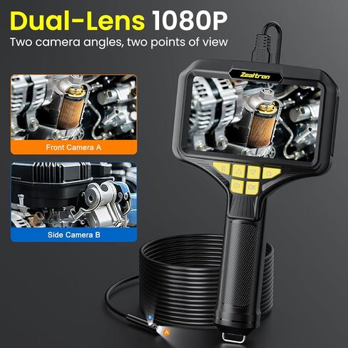 كاميرا منظار مزدوجة العدسات مع ضوء، كاميرا فحص شاشة IPS مقاس 5.0 بوصة، منظار محمول بدقة 1080 بكسل عالي الدقة مع 8 مصابيح LED، عدسة مقاومة للماء IP67 مقاس 7.9 ملم مع كابل شبه صلب بطول 16.5 قدمًا in Kuwait