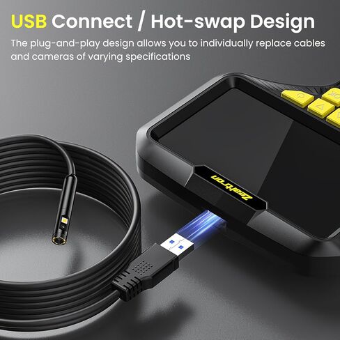 كاميرا منظار مزدوجة العدسات مع ضوء، كاميرا فحص شاشة IPS مقاس 5.0 بوصة، منظار محمول بدقة 1080 بكسل عالي الدقة مع 8 مصابيح LED، عدسة مقاومة للماء IP67 مقاس 7.9 ملم مع كابل شبه صلب بطول 16.5 قدمًا in Kuwait