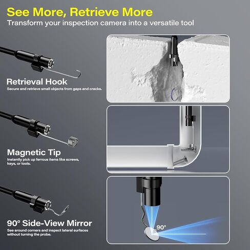 بوريسكوب مع ضوء، كاميرا فحص بالمنظار بدقة 1920 بكسل عالية الدقة مع شاشة IPS مقاس 4.3 بوصة، وعدسة 8 مم IP67 مقاومة للماء مع 8 مصابيح LED، وكاميرا ثعبان شبه صلبة بطول 16.5 قدمًا لفحص أنابيب السيارات in Kuwait