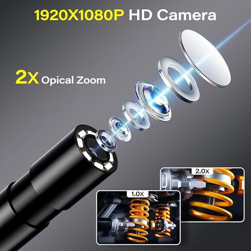 بوريسكوب مع ضوء، كاميرا فحص بالمنظار بدقة 1920 بكسل عالية الدقة مع شاشة IPS مقاس 4.3 بوصة، وعدسة 8 مم IP67 مقاومة للماء مع 8 مصابيح LED، وكاميرا ثعبان شبه صلبة بطول 16.5 قدمًا لفحص أنابيب السيارات in Kuwait