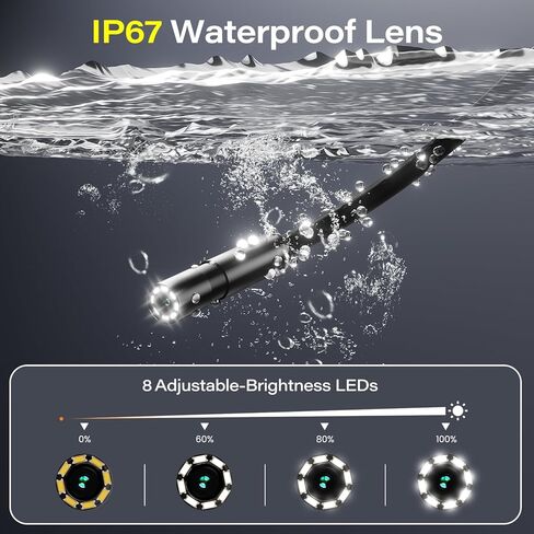 بوريسكوب مع ضوء، كاميرا فحص بالمنظار بدقة 1920 بكسل عالية الدقة مع شاشة IPS مقاس 4.3 بوصة، وعدسة 8 مم IP67 مقاومة للماء مع 8 مصابيح LED، وكاميرا ثعبان شبه صلبة بطول 16.5 قدمًا لفحص أنابيب السيارات in Kuwait