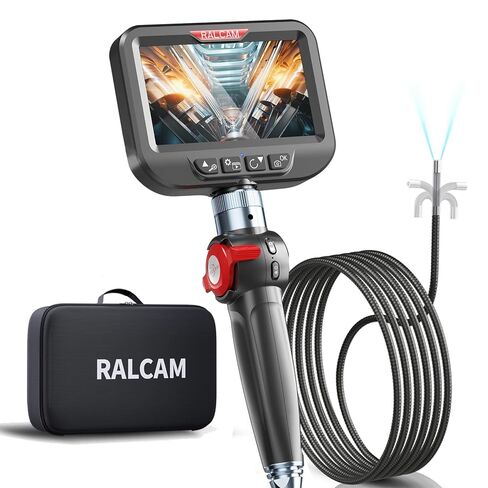 Ralcam 3.9mm Two-Way Articulating Borescope, 5 Inch HD Industrial Endoscope Inspection Camera with Light, Stainless Steel Flexible Fiber Optic Scope Camera 0.15in Automotive Mechanics Tool in Kuwait