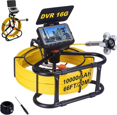 Sewer Camera 66ft,Drain Pipe Camera HD 4.3in Screen DVR 17MM Plumbing Snake Borescope with 12pcs LEDs Light, IP68 Sewer Inspection borescopes for Plumber(66ft/20M) in Kuwait