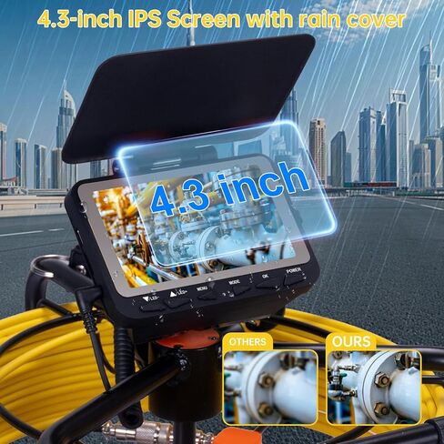 Sewer Camera 66ft,Drain Pipe Camera HD 4.3in Screen DVR 17MM Plumbing Snake Borescope with 12pcs LEDs Light, IP68 Sewer Inspection borescopes for Plumber(66ft/20M) in Kuwait