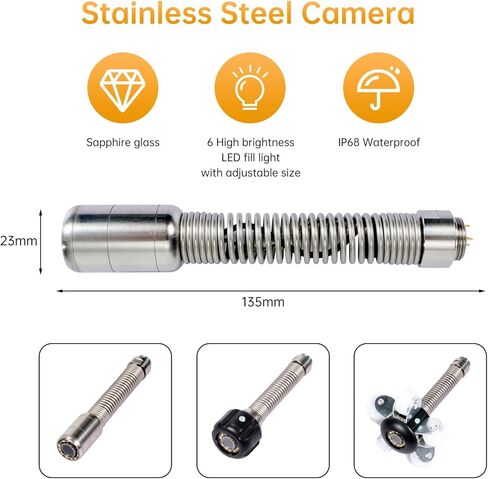 Sewer Camera 66ft,Drain Pipe Camera HD 4.3in Screen DVR 17MM Plumbing Snake Borescope with 12pcs LEDs Light, IP68 Sewer Inspection borescopes for Plumber(66ft/20M) in Kuwait