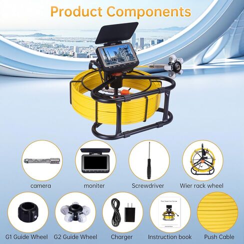 Sewer Camera 66ft,Drain Pipe Camera HD 4.3in Screen DVR 17MM Plumbing Snake Borescope with 12pcs LEDs Light, IP68 Sewer Inspection borescopes for Plumber(66ft/20M) in Kuwait