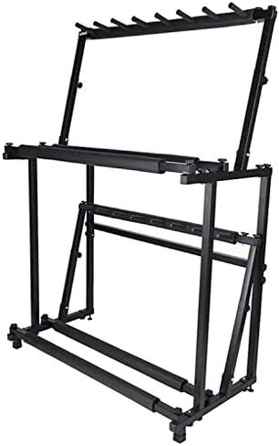 Black 2-Shelf Tennis Racket Holder, Heavy Duty Guitar Storage Stand for 14 Guitars, Badminton Racquet Rack for Home Gym, Playroom, Garage and School Dorm in Saudi Arabia